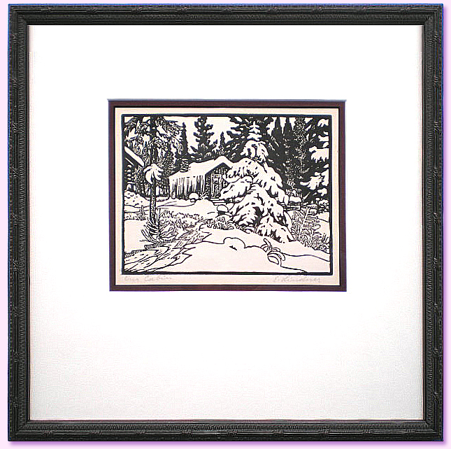 Lindner Linocut Our Cabin Framed